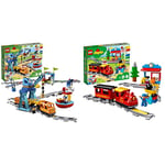 LEGO 10875 Duplo Le Train De Marchandises, Jeu avec Son Et Lumièret & 10874 Duplo Town Le Train À Vapeur, Jouet À Pile, avec Sons, Lumières et télécommande, Jeu De Train pour Enfants 2-5 Ans