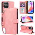 GOTOURED for Honor X6A Phone Case Wallet,4 Card Slots [RFID Blocking] [Wrist Strap] [Kickstand] Magnetic Shockproof Protective Leather Flip Cases Cover for Honor X6A (Pink)