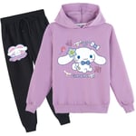 Barn Pojkar Flickor Cinnamoroll Tryck Hoodie Sweatshirt Byxor Set Casual Träningsoverall Purple 150cm