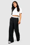 Petite Contrast Waistband Wide Leg Trouser