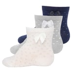 Ewers Baby strumpor 3-pack polka dots med rosett marine /grå/latt