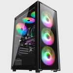 Gaming PC Case 6 x ARGB LED Fans ATX Mid Tower Full Tempered Glass Panels NEW UK