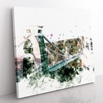 Clifton Suspension Bridge in Bristol Watercolour Modern Canvas Wall Art Print Ready to Hang, Framed Picture for Living Room Bedroom Home Office Décor, 50x50 cm (20x20 Inch)