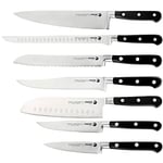 Fagor Couper Lot de 7 couteaux de cuisine professionnels, lame en acier inoxydable, chef 25 cm, jambon 27,5 cm, Santoku, pain, trancher, universel, peler, manche ergonomique