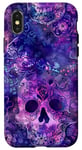 Coque pour iPhone X/XS Aquarelle violette ethnique horreur bleu feu flamme crâne