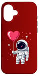 Coque pour iPhone 16 Adorable ballon flottant en forme de cœur Explorateur spatial