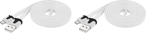 PremiumCord Câble de Connexion USB A vers Micro USB, Câble Plat en PVC, USB A Mâle vers Micro B Mâle, Câble de Données High Speed USB 2.0, 2X Blindé, AWG28, Couleur Blanc, Longueur 2 m (Lot de 2)