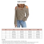 (L-Khaki)Ladies Tshirts Cold Shoulder Off Shoulder Tops Shirts Long Sleeve Col