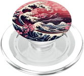 Vague japonaise sereine et fleurs de Sakura PopSockets PopGrip pour MagSafe