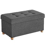 Songmics Storage Ottoman, vadderad vikbar bänk, bröst med lock, träfötter, mörkgrå