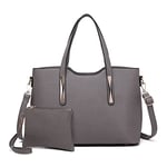 Miss Lulu Sac cabas fourre-tout pour femme en cuir synthétique, sac portés épaule avec pochette à main, bandoulière navy bleu pour le cours de lycee travaille voyagent et shopper gris