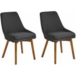 Beliani - Lot de 2 Chaises Rembourrées et Tapissées en Tissu Noir sur Pieds en Bois Design Rétro Scandinave pour Salle à Manger Moderne