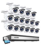 ZOSI H.265+ Kit Vidéo Surveillance 16CH DVR 2To 16pcs Caméra de Sécurité CCTV