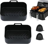 2 x AIR FRIEND Air Fryer Silicone Pot Basket For Dual Air Fryer + Silicone grips