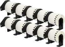 10 Compatible Rolls of DK22251 DK-22251 62mm x 15.24m Continuous Labels for Brother P-Touch QL-800 QL-810W QL-820NWB, Red and Black Print on White