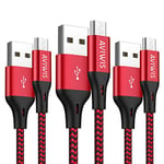 AVIWIS Câble Chargeur Micro USB [2M Lot de 3] Charge Rapide Câble en Nylon Tressé Compatible pour Xbox Samsung S7 S6 Edge J3 J5 J7, Redmi Note 5 6 Pro, Wiko, Huawei, Kindle - Rouge