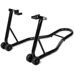 Goplus - Support Bequille de Moto Velo pour Roue Arriere, Bequille d'Atelier, Arriere Leve avec 4 Roulettes et Bras Reglable de 28 a 33 cm, Soutenu