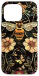 Coque pour iPhone 16 Pro Beau motif abeilles et fleurs noires