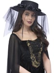 Smiffys Gothic Black Widow Funeral Hat with Roses & Veil, Halloween Fancy Dress Accessory, Black Widow Dress Up Hats