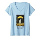 Womens Halloween Spooky Ghost In The Forest Umbrella Boo Sheet V-Neck T-Shirt