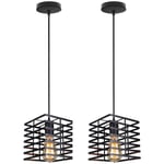 Norcks - 2PCS Lampe à Suspension Vintage Plafonnier D'Intérieur En Métal Suspension Luminaire Rétro Pour Salon, Salle à Manger, Bar, Balcon, Noire,