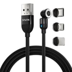 Statik 360 Magnetic Phone Charger Cables, Magnetic Charger Cable, Magnetic Charging Cable Type C for iProduct, Micro USB & USB C, Magnetic USB C Charging Cable, 3 in 1 Charger Cable, Black, 6FT/2M