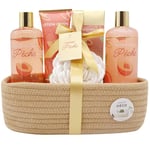 Coffret Soin Pêche - Shampooing 300ml, Gel Douche, Lotion Corps, Sels de Bain - Cadeau Femme Beauté, Soin Corps, Bien Etre - Kit Cocooning Panier Pêche French Tendance