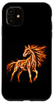 Coque pour iPhone 11 Cheval Feu Orange Flamme Poney Equine Animal Jaune