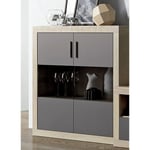 Pegane - Buffet, meuble de rangement 2 portes coloris chêne cambrian, graphite - Longueur 110 x profondeur 34,60 x hauteur 110 cm