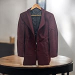 Mens Wool Coat Long Trench Coats Winter Thick Padded Jacket Wine Burgundy Size S