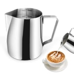 PTN Milk Jug, Milk Measuring Jug, Stainless Steel Milk Frothing Pitcher Cup,for Making Coffee Cappuccino Frothing Milk Coffee Machine,Built-in Dual Scale12oz/350ml