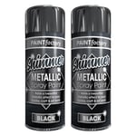 2X Black Metallic Spray Paint Aerosol Auto Gloss Lacquer Wood Metal 200ml