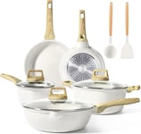 GiPP Pots and Pans Set Non-Stick – 10 Piece White Granite Kitchen Cookware