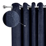 Emma Barclay Midnight - Embossed Velvet Woven Thermal Blackout Eyelet Curtains (Navy, Width 46 x Drop 54" (116 x 137cm))