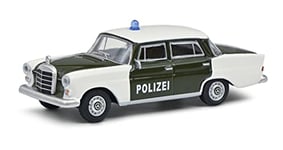 Schuco, Police Mercedes Benz 200 Aileron arrière (W110), modèle de Voiture échelle 1:64, Vert foncé/Blanc, 452027800, Moyen