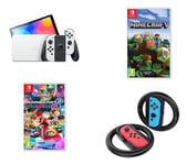 Nintendo Switch OLED White, PowerA Controller Charging Station, Mario Kart 8 Deluxe & Minecraft Bundle, White