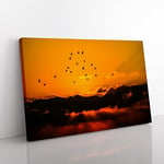 Birds in the Sky Orange Sunset Modern Canvas Wall Art Print Ready to Hang, Framed Picture for Living Room Bedroom Home Office Décor, 60x40 cm (24x16 Inch)