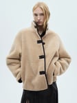 Mango Mozart Boxy Teddy Jacket, Light Beige