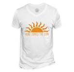 T-Shirt Homme Col V Here Comes The Sun Soleil Eté Aurore