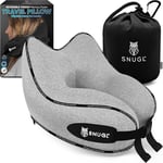 SNUGL Travel Pillow - Memory Foam Neck Cushion - Flight Pillow | Support Neck Pillow for Travel | Travel Neck Pillow for Airplane with Carry Bag & Clip | Flying Travel Essentials (Grey - Regular)