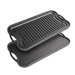 nuovva Cast Iron Griddle Plate for Gas Hob and BBQ Griddle pan Double Sided Pre-Seasoned, Grill Plate Tray, for Healthy and Delicious Cooking, Flat and Ridged Surfaces 50 x 25cm