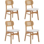 Chaises de Salle à Manger Lot de 4 Chaise Salle a Manger en Bois avec Coussin Chaise Rotin Confortable, Fausse Fourrure, Beige