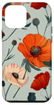 Coque pour iPhone 12 mini Motif coquelicot orange vintage sur fond bleu clair