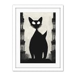 Doppelganger33 LTD Giant Black Cat Le Chat Noir City Monochrome Illustration Artwork Framed Wall Art Print 18X24 Inch