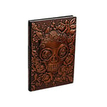 XUAN Vintage Leather Journal Notebook A5 Lined, Hardcover Writing Travel Diary Embossed Notepad Ruled Valentines Birthday Anniversary idea Gift for Adult Boy Girl Men Women 200 Pages, 3D Skull Copper