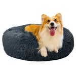 Baguuaray Lit pour Chat Lit pour Chien 50cm Confortable Lavable Moelleux Rond Peluche Lit Animal Domestique avec Fond Antidérapant pour Chien de Petite, Chat (Gris Foncé)