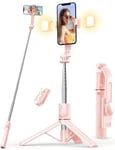 Selfie Stick Tripod for iPhone with Lights, Mobile Phone Tripod Stand with Remote Compatible with iPhone 15/14/13/12/11 Pro/Max/Plus, Samsung, Huawei, Xiaomi(Pink)