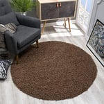 SANAT Tapis Rond, à Poils Longs, Moderne, pour Salon, Chambre à Coucher, Salle à Manger ou Chambre d'enfant, Marron foncé, Dimensions : 150 x 150 cm