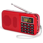 PRUNUS J-725 Radio Portable Rechargeable, Poste Radio FM avec Batterie Rechargeable 3000mAh, Petite Radio Portable avec Réveil/Horloge et éClairage de Secours, Prise en Charge MP3/SD/USB/AUX