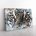 Big Box Art Eye of The Tiger in Abstract Canvas Wall Art Print Ready to Hang Picture, 76 x 50 cm (30 x 20 Inch), Grey, Black, Olive, Green